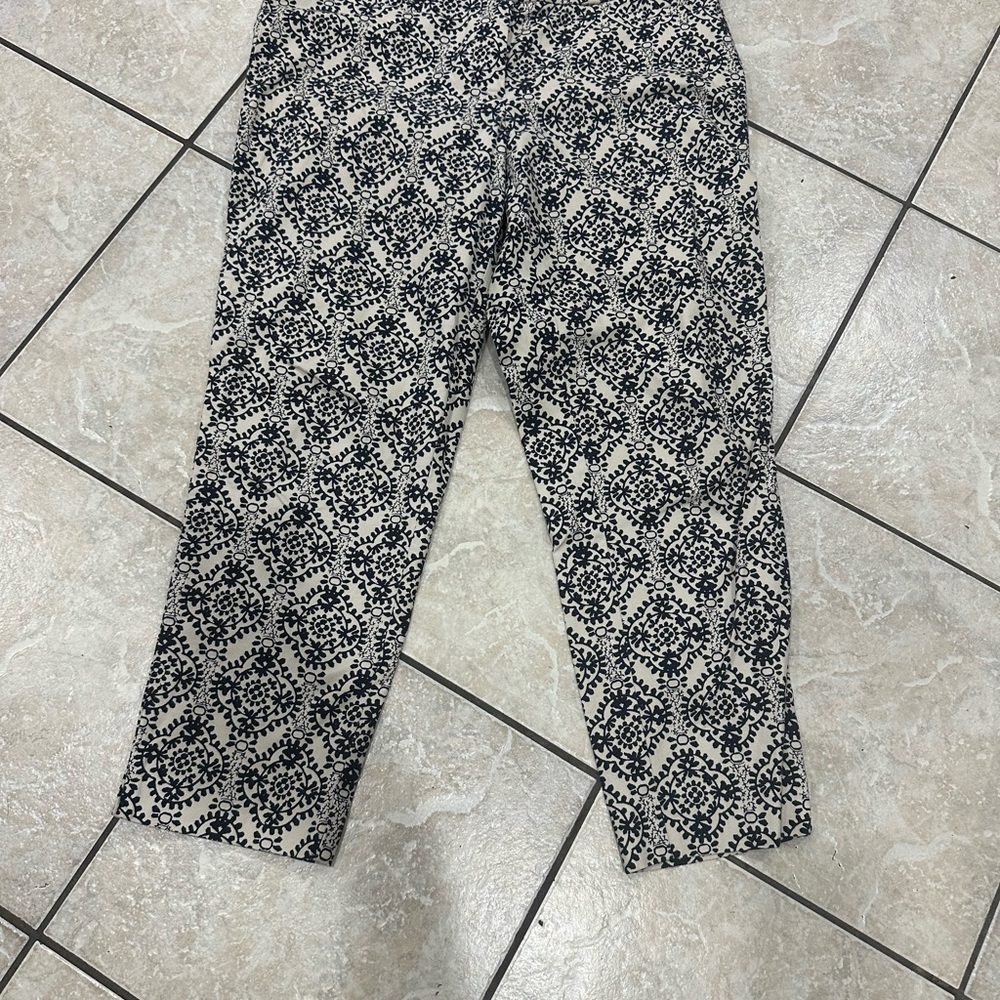 Navy and Cream Printed Cropped Pants